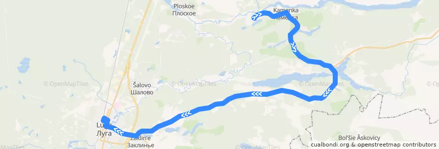Mapa del recorrido Автобус № 121: Затуленье => Луга de la línea  en Заклинское сельское поселение.