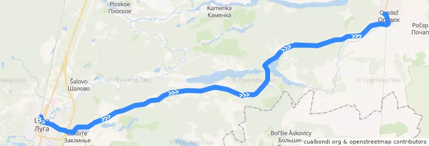 Mapa del recorrido Автобус № 122: Луга => Оредеж de la línea  en Лужский район.