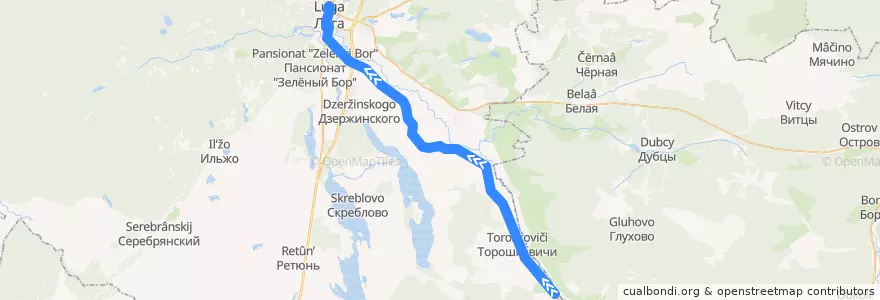 Mapa del recorrido Автобус № 124: Луга => Ручьи de la línea  en Дзержинское сельское поселение.