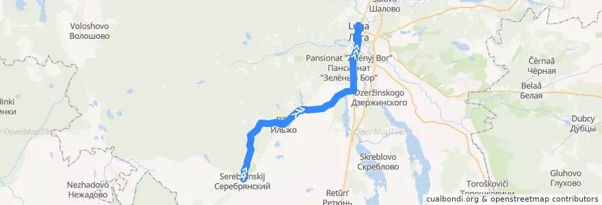 Mapa del recorrido Автобус № 126: Луга => Серебрянский de la línea  en Лужский район.