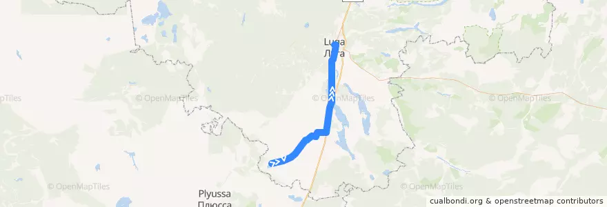 Mapa del recorrido Автобус № 127: Большие Озерцы => Луга de la línea  en Лужский район.