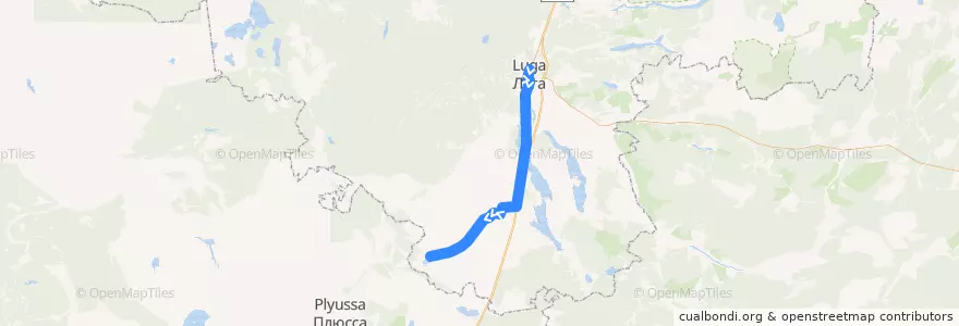 Mapa del recorrido Автобус № 127: Луга => Большие Озерцы de la línea  en Лужский район.