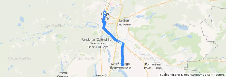 Mapa del recorrido Автобус № 131: Луга => Посёлок Дзержинского de la línea  en Лужский район.