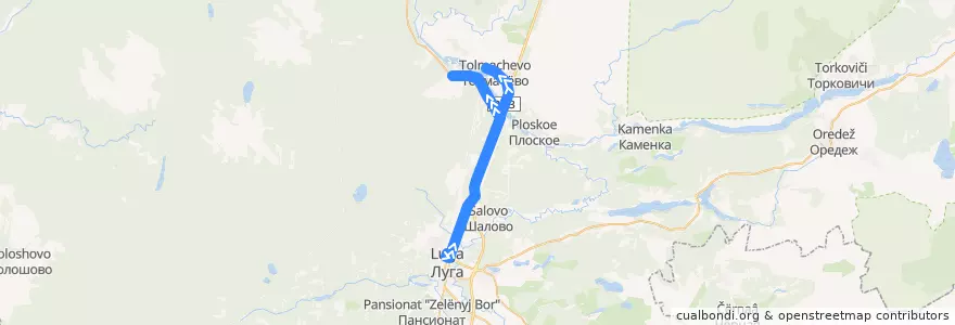 Mapa del recorrido Автобус № 133: Луга => Ситенка =>Толмачёво de la línea  en Лужский район.