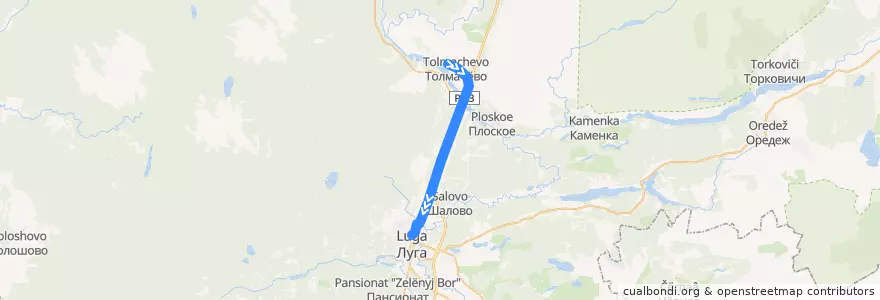 Mapa del recorrido Автобус № 133: Толмачёво => Луга de la línea  en Лужский район.