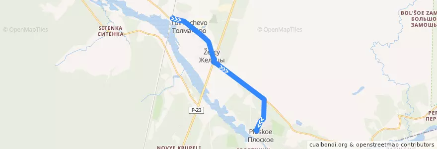 Mapa del recorrido Автобус № 133: Толмачёво => Плоское de la línea  en Толмачёвское городское поселение.