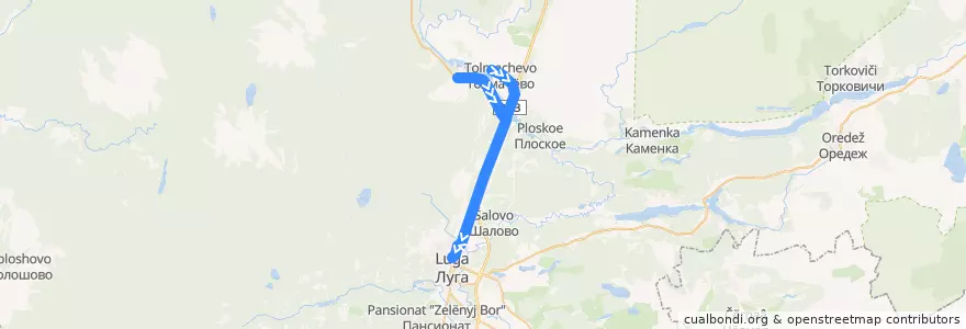 Mapa del recorrido Автобус № 133: Толмачёво => Ситенка => Луга de la línea  en Лужский район.