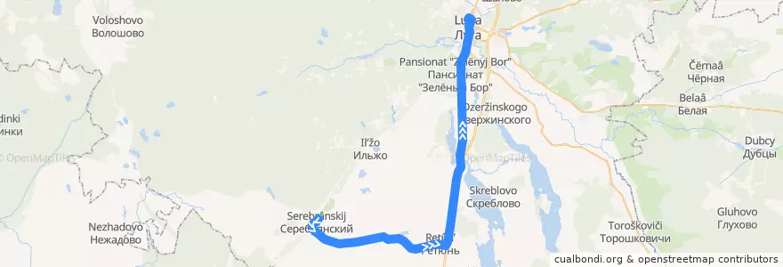 Mapa del recorrido Автобус № 135: Серебрянский => Луга de la línea  en Лужский район.
