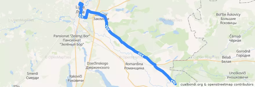 Mapa del recorrido Автобус № 136: Вычелобок => Луга de la línea  en Лужский район.