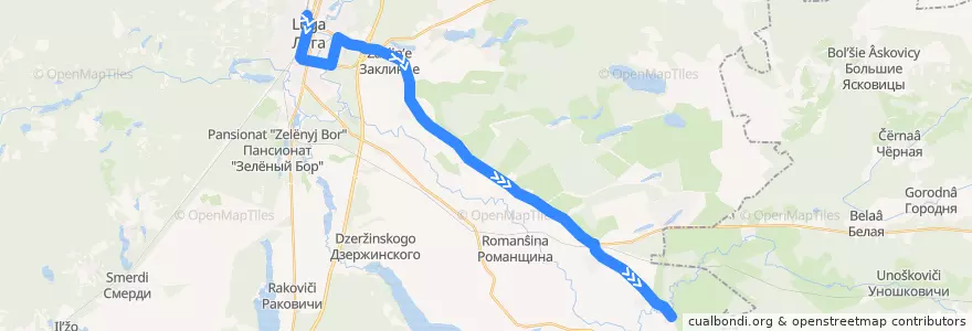Mapa del recorrido Автобус № 136: Луга => Вычелобок de la línea  en Лужский район.