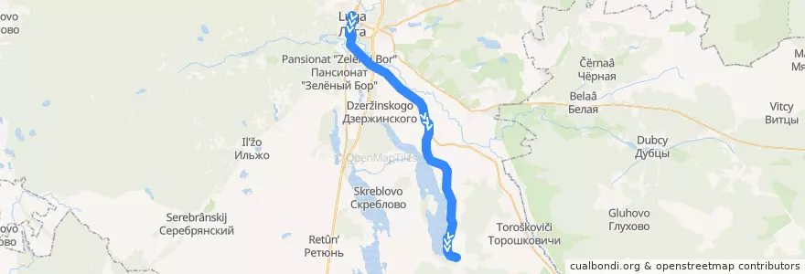 Mapa del recorrido Автобус № 147: Луга => Югостицы de la línea  en Лужский район.