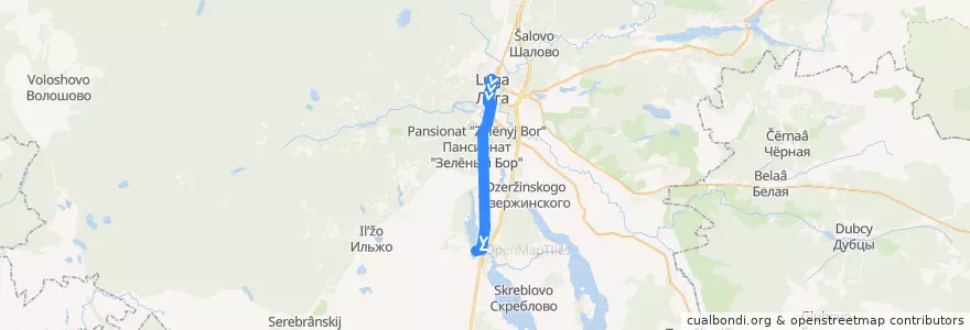 Mapa del recorrido Автобус № 157: Луга => Межозёрный de la línea  en Лужский район.