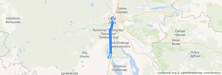 Mapa del recorrido Автобус № 157: Межозёрный => Луга de la línea  en Лужский район.