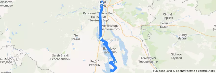 Mapa del recorrido Автобус № 163: Луга => Заорешье de la línea  en Лужский район.