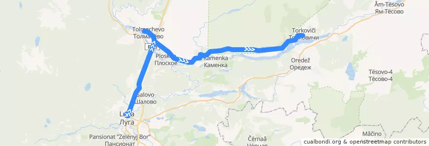 Mapa del recorrido Автобус № 164: Луга => Торковичи de la línea  en Rajon Luga.