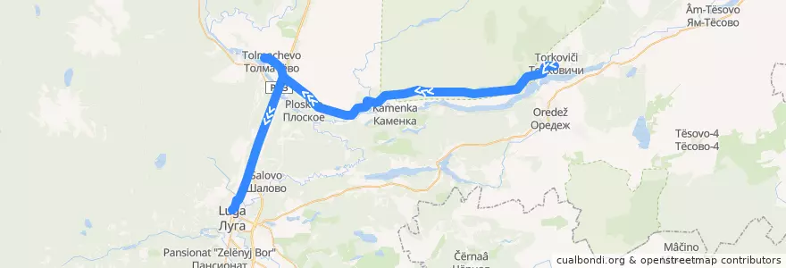 Mapa del recorrido Автобус № 164: Торковичи => Луга de la línea  en Лужский район.