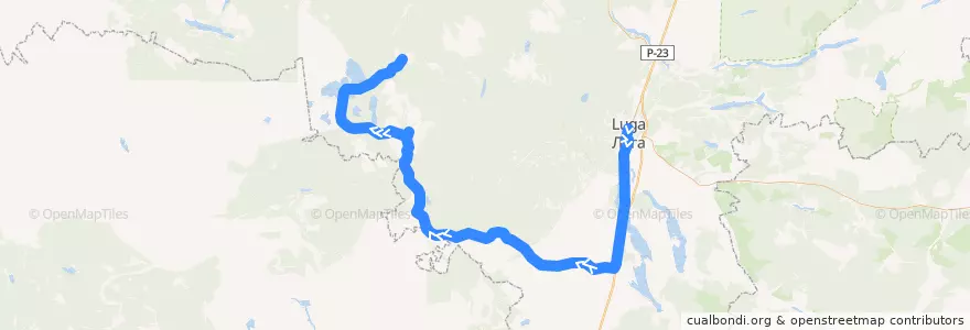 Mapa del recorrido Автобус № 180: Луга => Большие Сабицы de la línea  en Лужский район.