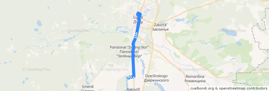 Mapa del recorrido Автобус № 151: Калгановка => Луга de la línea  en Лужское городское поселение.