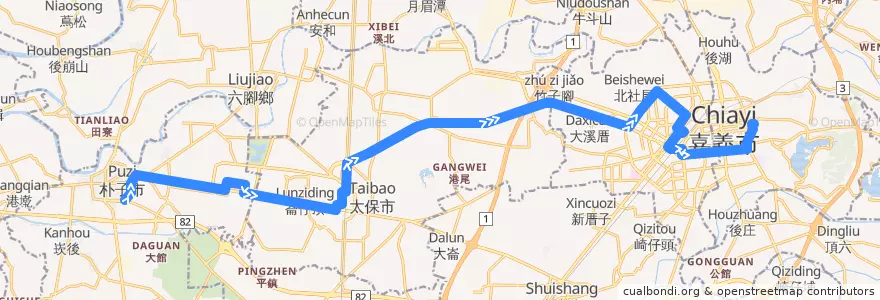 Mapa del recorrido 7211 BRT1(往程) de la línea  en Condado de Chiayi.