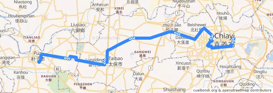 Mapa del recorrido 7211 BRT1(返程) de la línea  en Chiayi County.