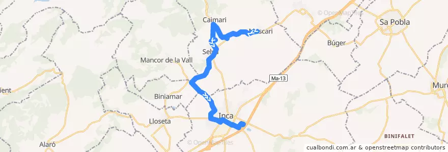Mapa del recorrido Bus 332: Moscari → Inca Hospital de la línea  en Raiguer.