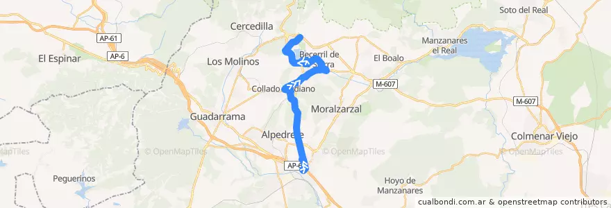 Mapa del recorrido Bus 691 N: Collado Villalba → Navacerrada de la línea  en Cuenca del Guadarrama.