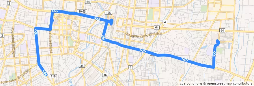 Mapa del recorrido 関東自動車バス 西原車庫⇒宇大⇒ベルモール de la línea  en Utsunomiya.
