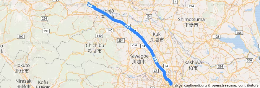 Mapa del recorrido 高崎線 (上り) de la línea  en 日本.