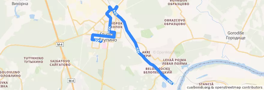 Mapa del recorrido Автобус №1: Белопесоцкий Монастырь - Улица Калинина de la línea  en городской округ Ступино.
