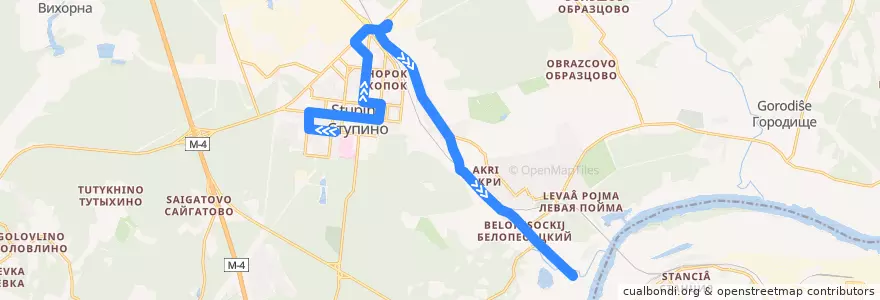 Mapa del recorrido Автобус №1: Улица Калинина – Белопесоцкий Монастырь de la línea  en городской округ Ступино.