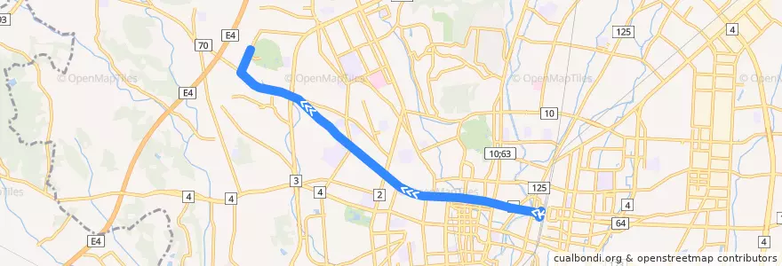Mapa del recorrido 関東自動車バス[10] 宇都宮駅⇒駒生営業所 de la línea  en 宇都宮市.