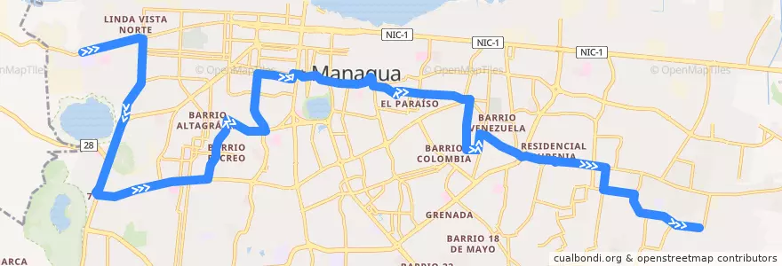 Mapa del recorrido Ruta 118: Cuesta El Plomo -> Villa Libertad de la línea  en Managua (Municipio).