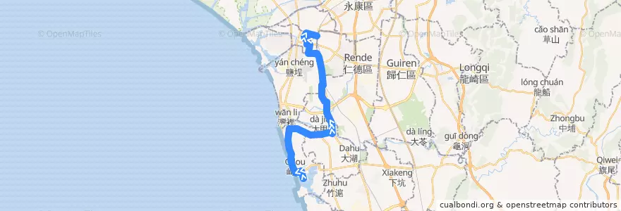 Mapa del recorrido 239路(往臺南火車站_往程) de la línea  en Taiwán.