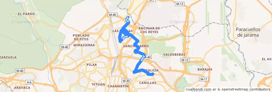 Mapa del recorrido Bus 172: Telefónica → Mar de Cristal de la línea  en 마드리드.