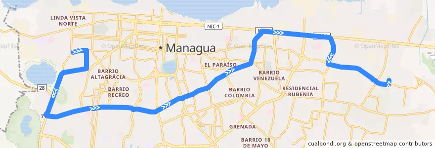 Mapa del recorrido Ruta 120: El Seminario -> Mercado Mayoreo de la línea  en Managua (Municipio).
