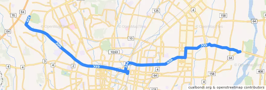 Mapa del recorrido 関東自動車バス[12] 駒生営業所⇒越戸⇒柳田車庫 de la línea  en Utsunomiya.