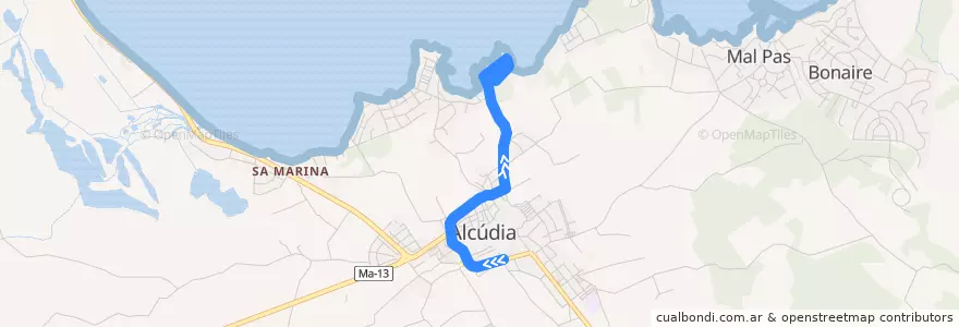 Mapa del recorrido Bus 356C: Alcúdia → es Barcarès de la línea  en Alcúdia.