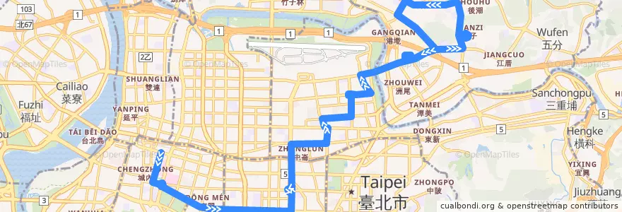 Mapa del recorrido 臺北市 0東 內湖-臺北車站 (往內湖) de la línea  en Taipei.