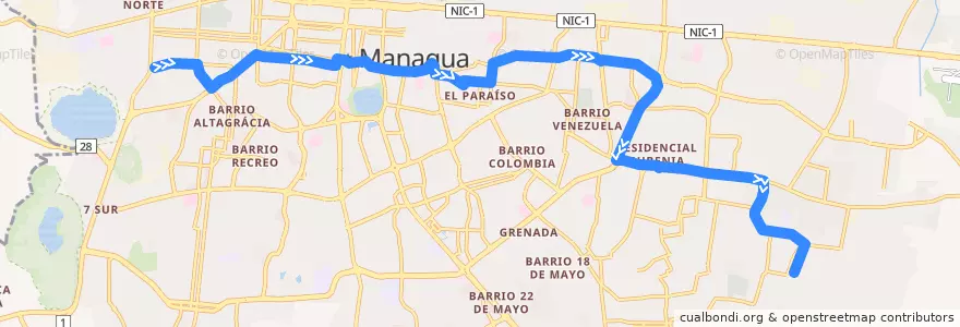 Mapa del recorrido Ruta 116: El Seminario -> Villa Libertad de la línea  en Managua (Municipio).