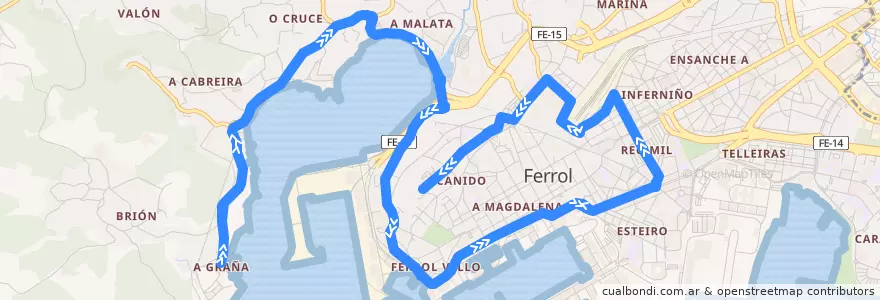Mapa del recorrido Bus 4: A Graña => Canido de la línea  en Ferrol.