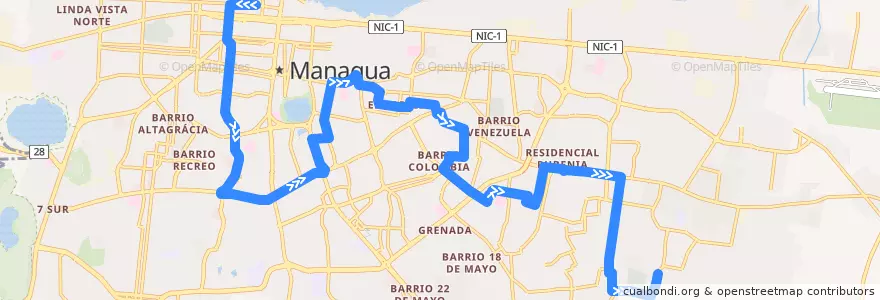 Mapa del recorrido Ruta 195: Parque Central => Milagro de Dios de la línea  en Managua (Municipio).