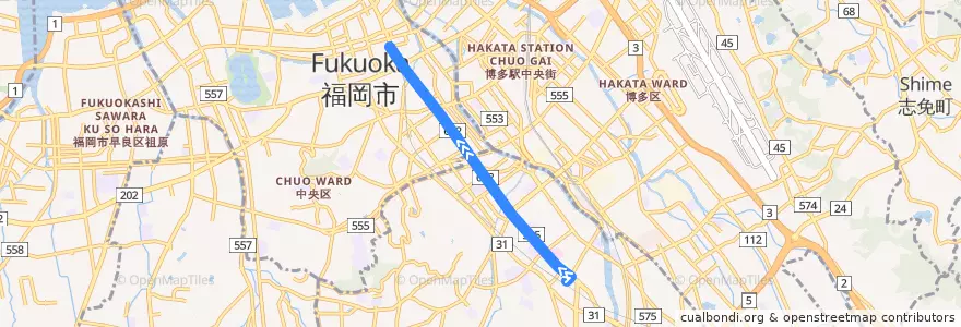 Mapa del recorrido 大橋〜福翔線　西鉄大橋駅⇒天神地区 de la línea  en 福岡市.