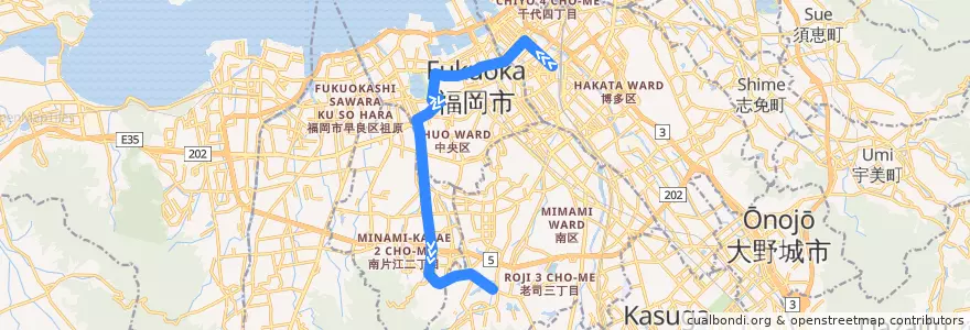 Mapa del recorrido 油山線 桧原営業所⇒博多駅三井ビル de la línea  en فوكوكا.