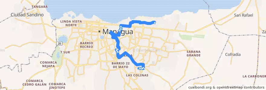 Mapa del recorrido Ruta 108: Reparto Schick -> Barrio José Dolores Estrada de la línea  en Managua (Municipio).