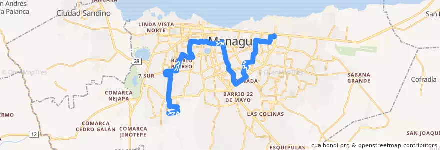 Mapa del recorrido Miniruta 4 (261): Villa Roma -> Barrio Santa Rosa de la línea  en Managua (Municipio).