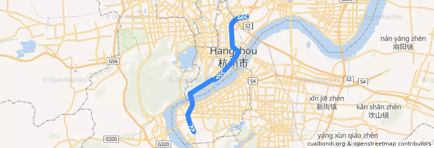 Mapa del recorrido 杭州地铁四号线 de la línea  en Hangzhou.