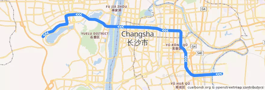 Mapa del recorrido 长沙地铁二号线 de la línea  en Changsha City.