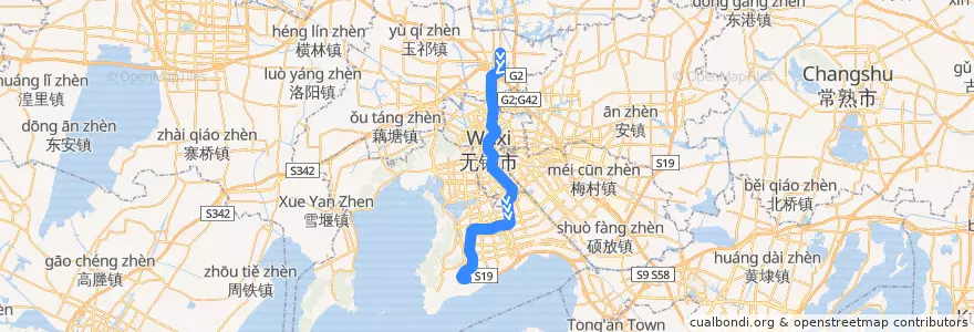 Mapa del recorrido 无锡地铁1号线 de la línea  en 无锡市.