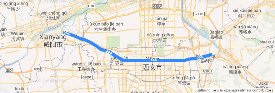Mapa del recorrido 西安地铁一号线 de la línea  en 西安市.