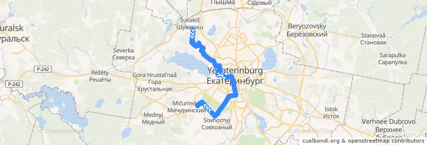 Mapa del recorrido Автобус 014. ДМБ № 9 — ТЦ «Лента» de la línea  en городской округ Екатеринбург.